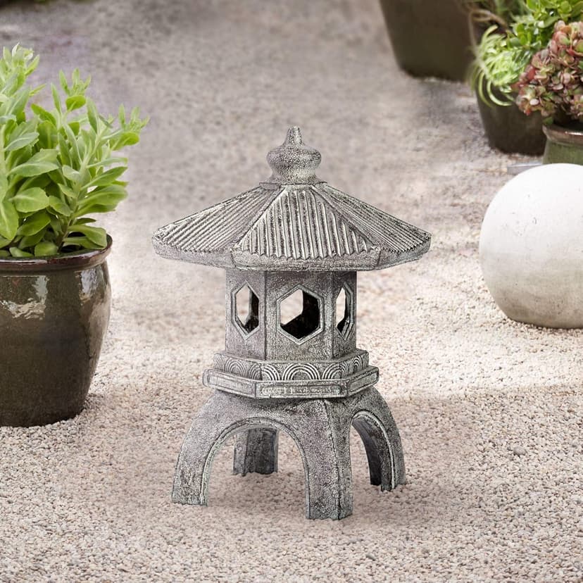 John Timberland Pagoda Statue Sculpture Asian Japanese Garden Decor Indoor Outdoor Front Porch Patio Yard Outside Home Balcony House Exterior Lawn Gray Old Faux Stone Finish Resin 16 1/2" Tall