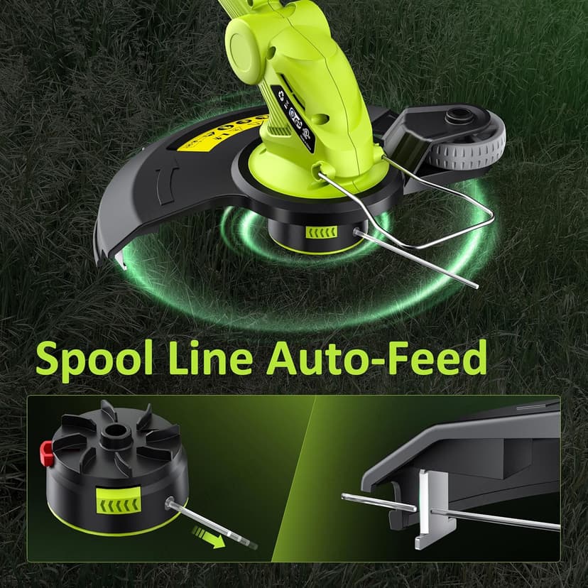 Electric String Trimmer Cordless with 2x2.0Ah Battery, 20V Battery Powered 12-inch Lawn Mover & Edger Lawn Tool with Charger, Powered Grass Trimmer with 8pcs Spool Line for Yard, Garden, Green
