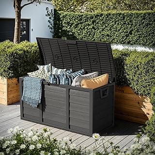 Oakcloud 75 Gallon Resin Deck Box - Waterproof Outdoor Indoor Storage Container for Patio, Garden, Pool Tools, Black