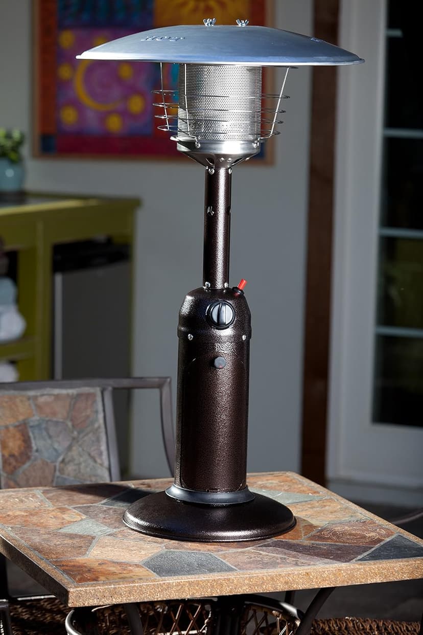 Fire Sense 61322 Portable Patio Heater Outdoor Tabletop Lightweight Propane 10,000 BTU Auto-Shutoff Valve ODS Compliant - Hammer Tone Bronze
