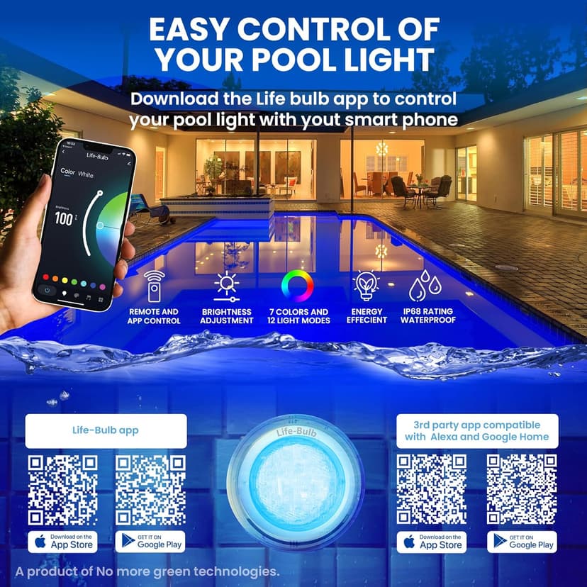 Smart Pool LED Pool Lights for Inground Pool, Wall Mounted, Color Changing with Remote - 75ft Cable, Works with Remote or Phone App - iOS/Android Compatible, Lifetime Replacement Program