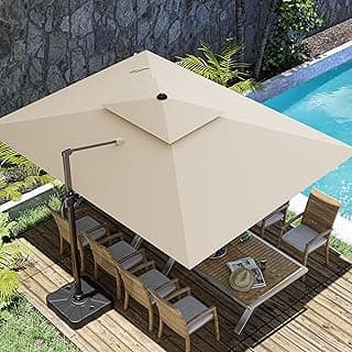10x13FT Cantilever Outdoor Patio Umbrellas, Double Top Large Rectangle Umbrella, Heavy Duty 360° Rotation Offset Outdoor Sun Shade Umbrella for Garden Deck Pool Backyard Patio, Beige