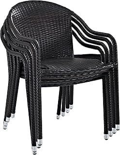 Crosley Furniture Palm Harbor 4-Piece Stackable Outdoor Chair Set, Wicker Patio Chairs for Dining, Porch, Brown