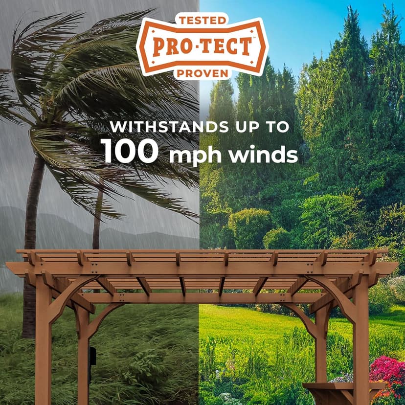 Backyard Discovery Ashland 14' x 10' Cedar Wood Pergola Kit with Trellis Roof, Built-In Bar Top, All-Season Durability, High-Wind Rating, PowerPort, Shade for Outdoor Patio, Deck, Garden, Entertaining