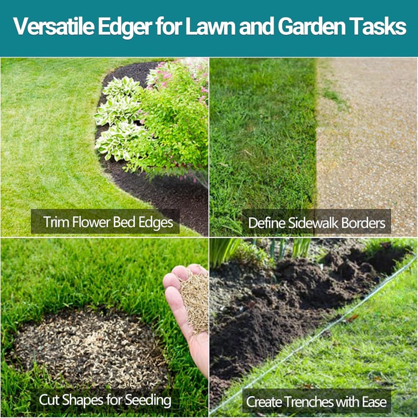 Edger Lawn Tool 41in Border Edger with Spring Steel Blade Long Rubber Handle Wide Footplate Rustproof Manganese Steel Half Moon Edger for Garden Maintenance