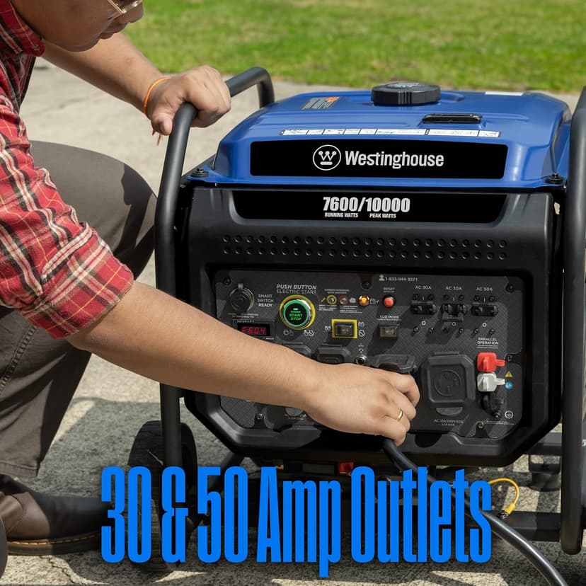 Westinghouse 10000 Peak Watt Portable Open Frame Inverter Generator, Remote Electric Start with Auto Choke, Transfer Switch Ready, Gas Powered, CO Sensor