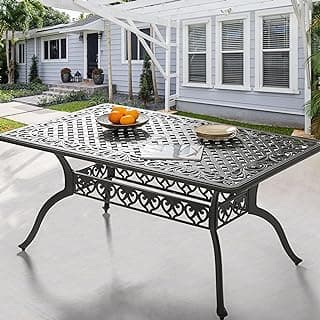 NUU GARDEN 60" Outdoor Dining Table with 2.09" Umbrella Hole, All Weather Cast Aluminum Outdoor Patio Table, 6-8 Person Rectangle Dining Table, Backyard Bistro Table for Garden, Poolside, Black