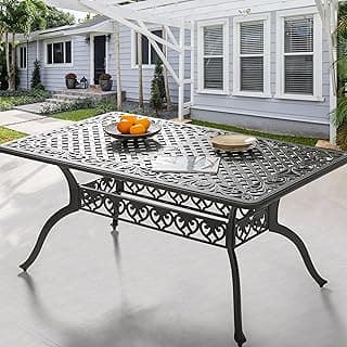NUU GARDEN 60" Outdoor Dining Table with 2.09" Umbrella Hole, All Weather Cast Aluminum Outdoor Patio Table, 6-8 Person Rectangle Dining Table, Backyard Bistro Table for Garden, Poolside, Black