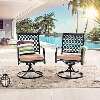 LOKATSE HOME Outdoor Patio Dinning Swivel Chairs Rocker Set of 2 Metal for Garden Backyard Furniture, 2, Beige