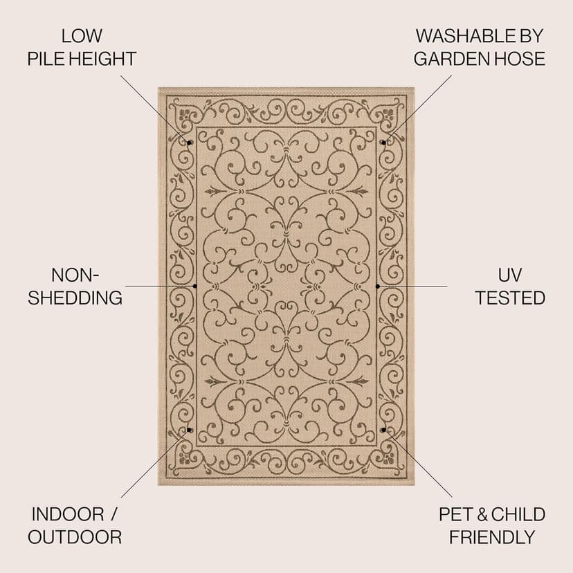 JONATHAN Y SMB106A-8 Charleston Vintage Filigree Textured Weave Indoor Outdoor Area Rug Classic Coastal Easy Cleaning Bedroom Kitchen Backyard Patio Non Shedding, 8 X 10, Beige/Brown