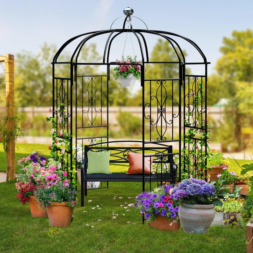 YITAHOME Birdcage Shape Garden Arch Arbors, 9.8'H x 6.8'W Pergola Pavilion for Climbing Plants Outdoor, Wedding Arches for Ceremony Party, Metal Garden Arbor for Patio, Backyard (Black)