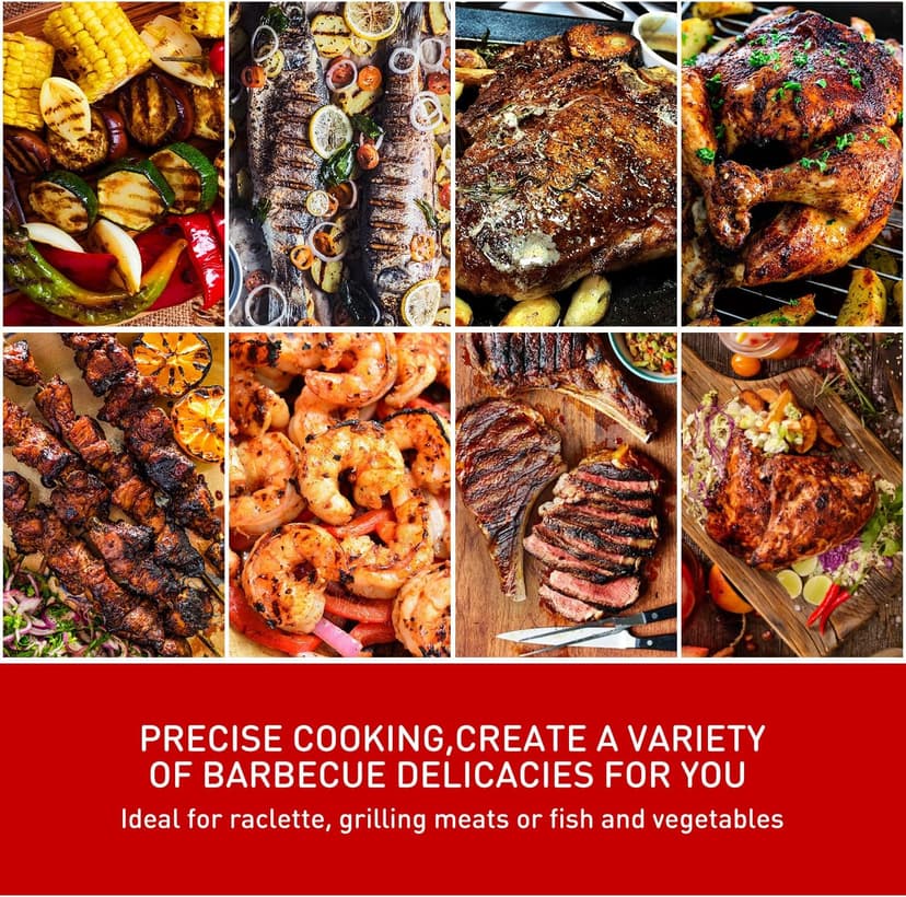 Electric BBQ Grill Techwood 15-Serving Indoor/Outdoor Electric Grill for Indoor & Outdoor Use, Double Layer Design, Portable Removable Stand Grill, 1600W (Stand Red BBQ Grills)