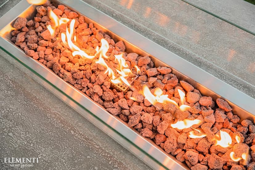 AMS Fireplace | Elementi | Large Rectangular Propane Fire Pit Table for Outside Patio | Canvas Cover, Lava Rocks, and Gas Key Valve Included | Fuel: Liquid Propane, Hampton - Light Grey