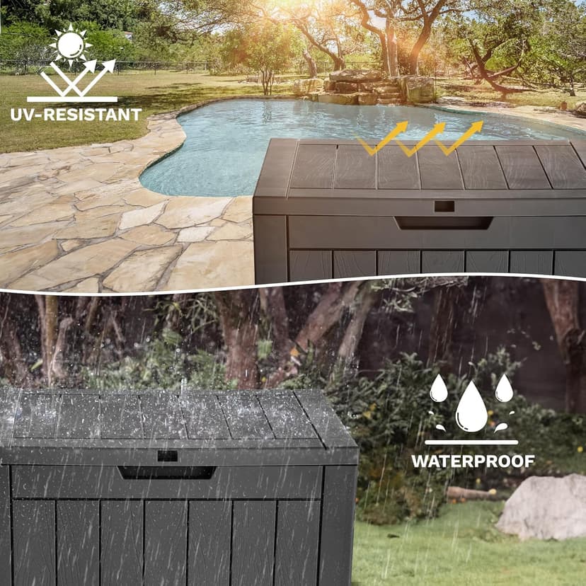 DWVO 30 Gallon Outdoor Storage Box with Side Handles and Lockable Lid, Weatherproof Resin Deck Box for Patio, Cushions, Garden Tools, and Supplies - Black