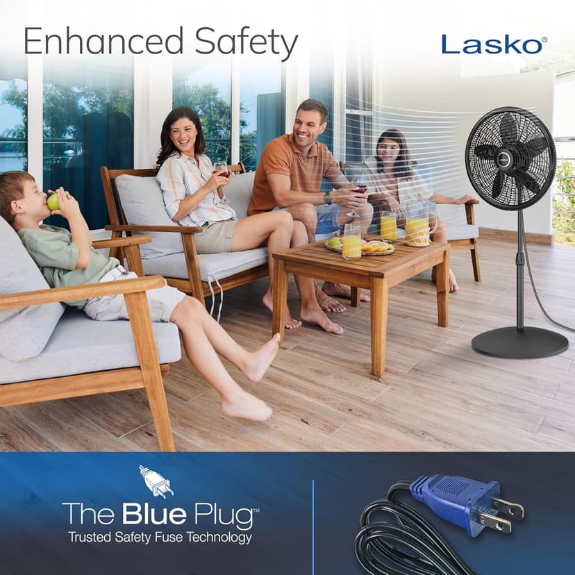 Lasko Oscillating Pedestal Fan, Adjustable Height, 3 Speeds, for Bedroom, Living Room, Home Office and College Dorm Room, 18", Black, 1827