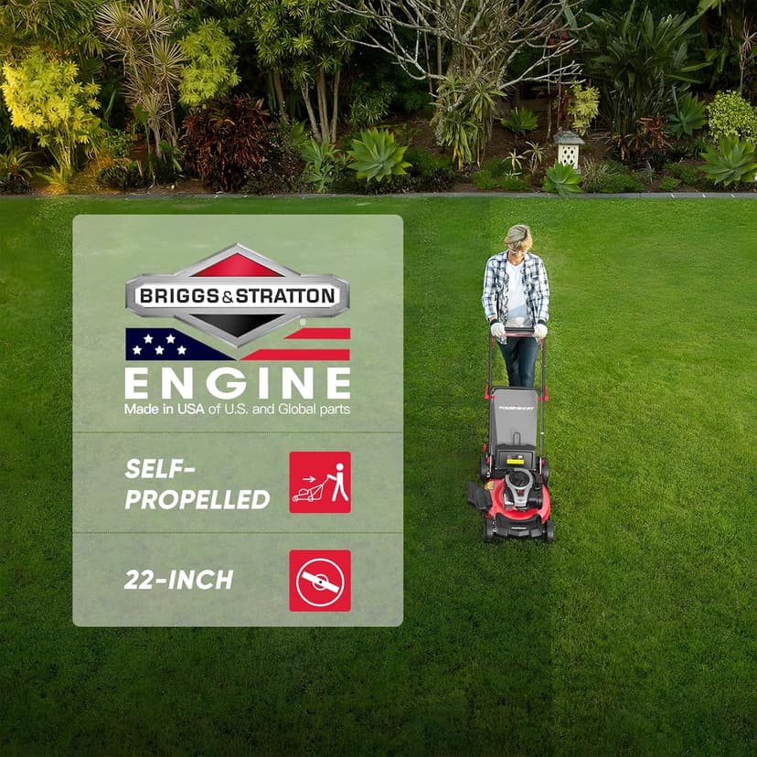 PowerSmart Self Propelled Gas Lawn Mower, 22-inch with 140cc Briggs and Stratton E550 Engine HB8622S