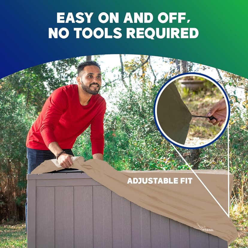 YardStash Deck Box Cover - Heavy Duty, Waterproof Covers for Outdoor Cushion Storage and Large Deck Boxes - Protects from Rain, Wind and Snow - XL - Tan