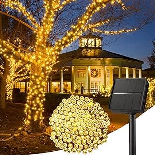 Minetom Solar String Lights Outdoor Waterproof- 40 FT 100 LED Solar Powered String Lights with 8 Lighting Modes, IP65 Waterproof Solar Lights for Outdoor Outside Tree Party Decor, Warm White