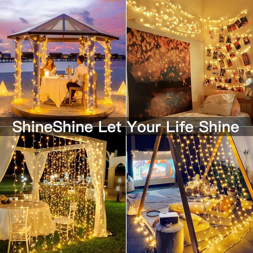 shineshine 150 LED String Lights Indoor Outdoor, Connectable Warm White String Lights for Bedroom, 8 Modes Plug in Waterproof Fairy Lights with Timer, Party Wedding Decorations