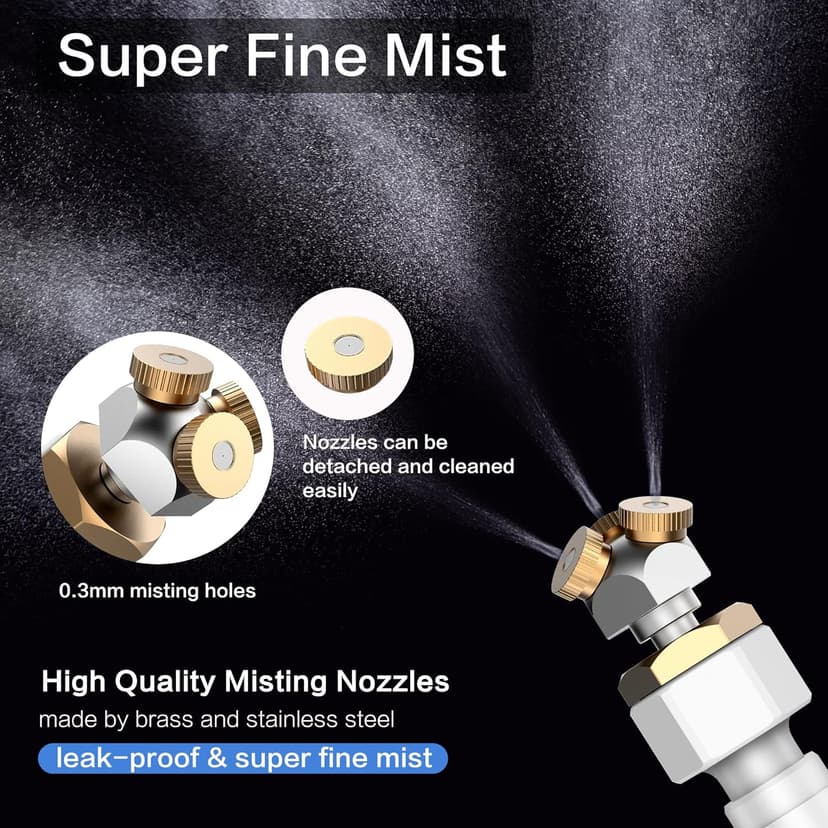 Portable Misting System with Water Pump, Plant Sprayer & Garden Hose Mister 3-in-1, No Faucet Required Misters for Outside Patio Beach Camping Golf Cart Boat, Smart Misting Cooling System