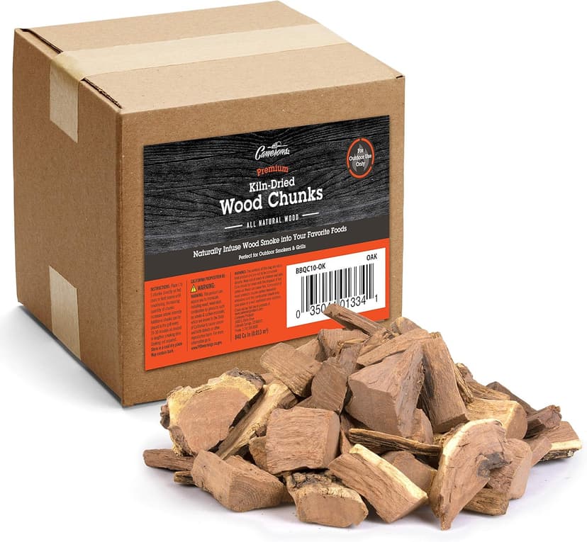 Camerons All Natural Oak Wood Chunks for Smoking Meat - 840 Cu. in. Box, Approx 10 Pounds - Kiln Dried Large Cut BBQ Wood Chips for Smoker - Barbecue Chunks Smoker Accessories