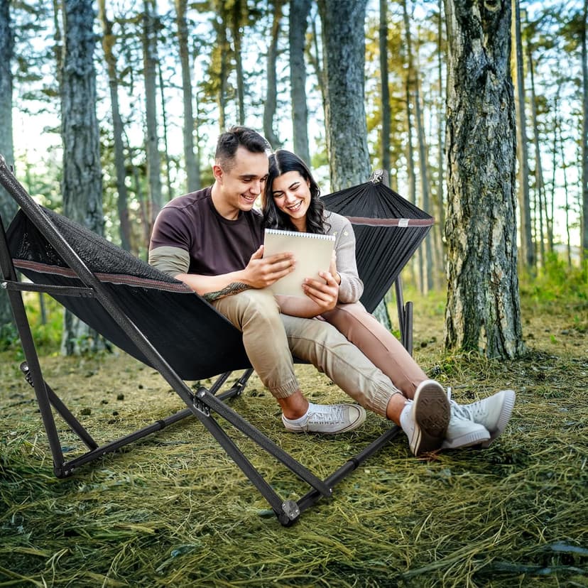 Tranquillo Hammock Stand 600 lbs Capacity, Instant 20s Foldable, 3-Year Warranty Hammock with Stand, 2 Person Camping Revolutionary Portable No Screws, Premium Hammocks, Black