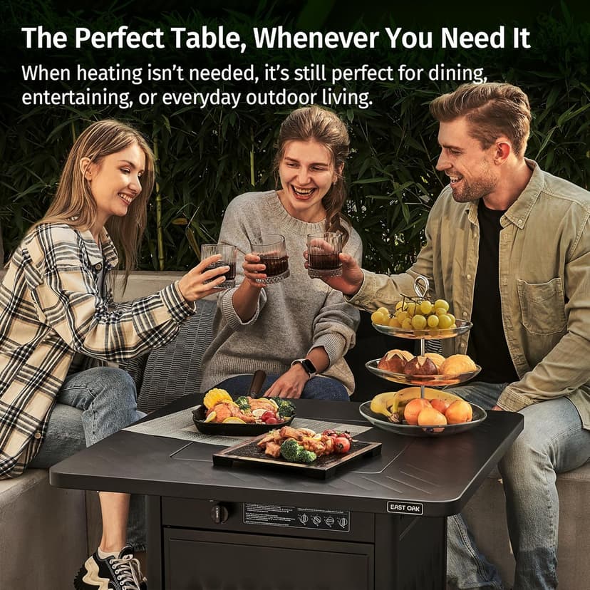 EAST OAK 28" Outdoor Propane Fire Pit Table | 52,000 BTU Gas Fire Pit Table for Outside with Magnetic Lid | Storage Basket & Lava Rocks | CSA Certified for Patio, Garden & Backyard | Black