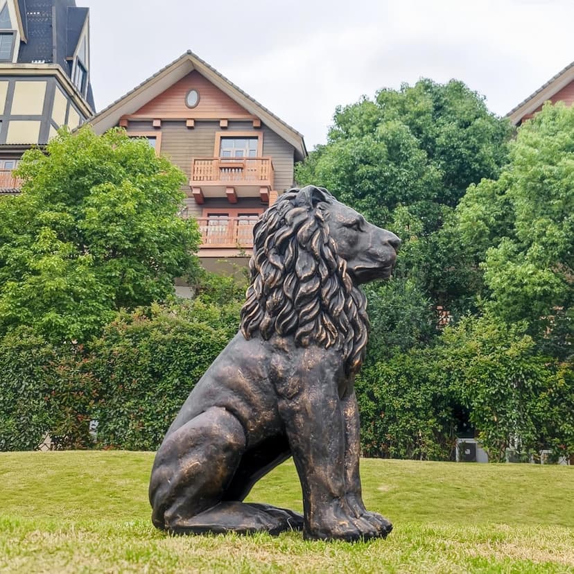 Lion Statue Majestic Sitting Lion Sculpture Guardian Lion for Outdoor Garden Patio Yard and Lawn Decor in Antique Bronze 23'' High