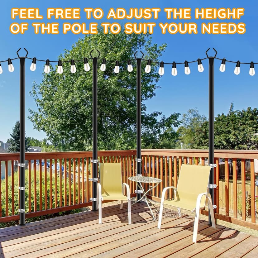 6 Pack String Light Poles, Outdoor String Light Pole 10ft Forked Metal Light Pole with Adjustable Outdoor Light Stand, Deck, Backyard, Garden, Wedding, Rustproof and Sturdy with Hooks