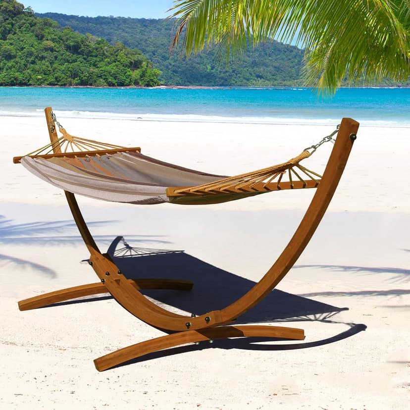 Lazy Daze Hammocks 10.5 FT Outdoor Arc Wood Hammock Stand, 2 Person Russian Pine Hardwood Hammock Stand with Carabiners and Chains, for Outdoor Patio Garden Poolside, 300lb Capacity,Brown