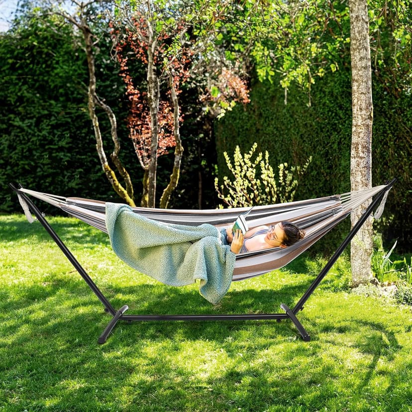 ONCLOUD 9 FT Hammock Stand Only, Heavy Duty Adjustable Indoor Outdoor Space Saving Steel Stand with Carrying Case, Universal Hammock Stand with 450 Pounds Capacity for Garden, Yard, Patio, Black
