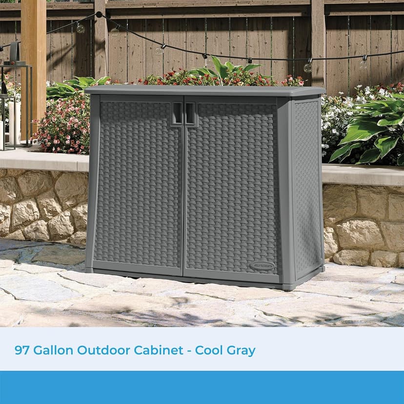 Suncast Lockable Outdoor Cabinet Storage for Patio, Garden and Backyard, 97 Gal, Cool Gray