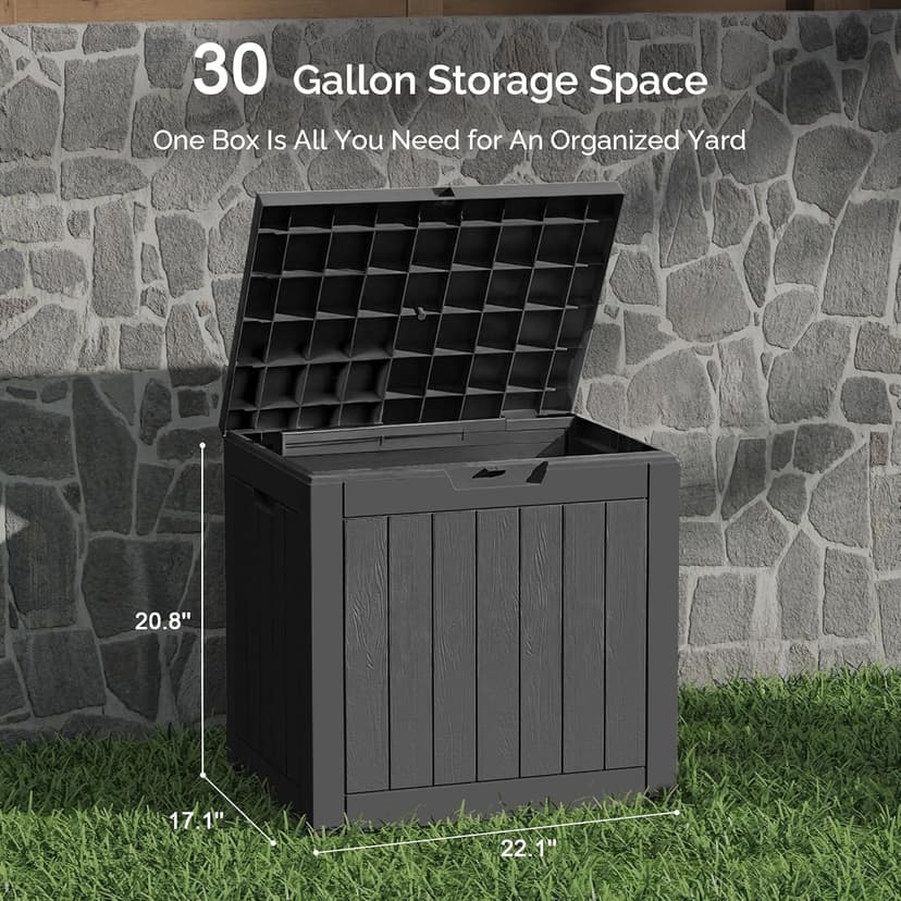 Sersper 30 Gallon Deck Box, Outdoor Lockable Storage Resin Box for Package-Sports Equipment-Garden Tools, Waterproof and UV Resistant Patio Storage Box, Black