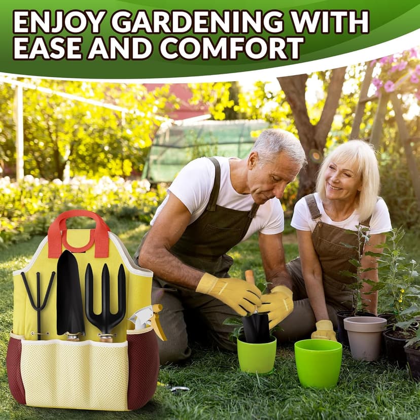 9 Pcs Garden Tool Set for Women – Ergonomic Lightweight Gardening Hand Tools with Convenient Little Bag, Sturdy Metal Garden Tools Set, Easy Handling for Outdoor Plant Care, Gardening Gifts for Women
