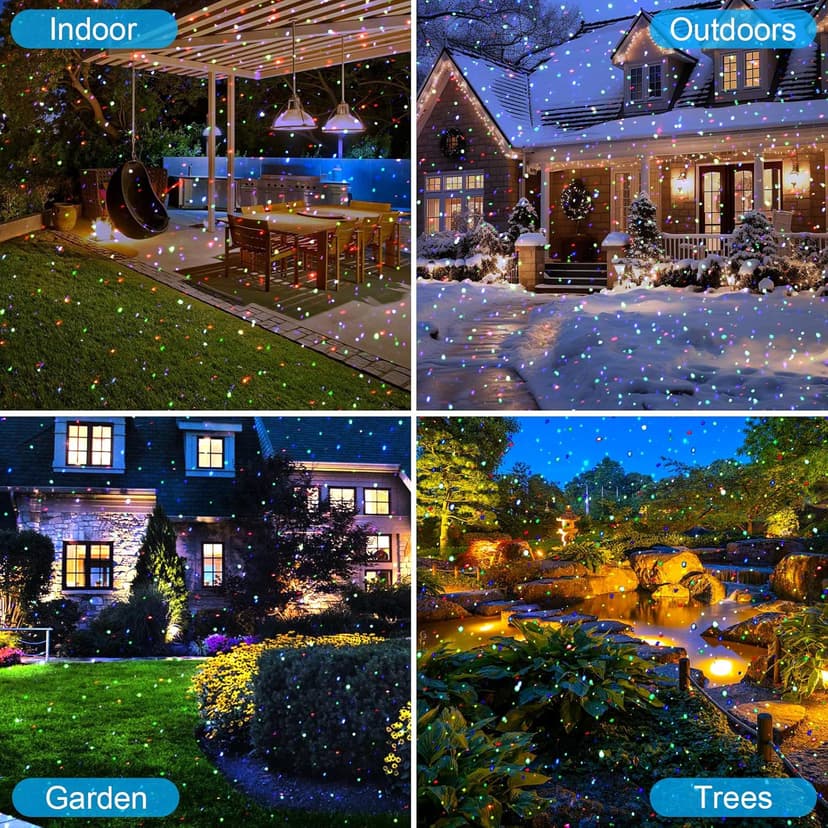 Laser Christmas Projector Lights Outdoor, 3Colors RGB Firefly Lights Show with RF Remote Waterproof for Indoor/Outdoor Decoration - Christmas, Halloween, Party, Wedding, Home, Garden, Courtyard