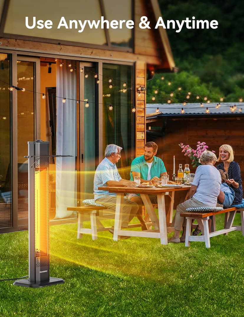 VAGKRI Outdoor Infrared Heater, 1500W 36inch Electric Heater with 3 Heating Levels, Tip-Over & Overheat Protection, IPX5 Waterproof Tower Space Heater for Patio Backyard Garage Restaurant Home