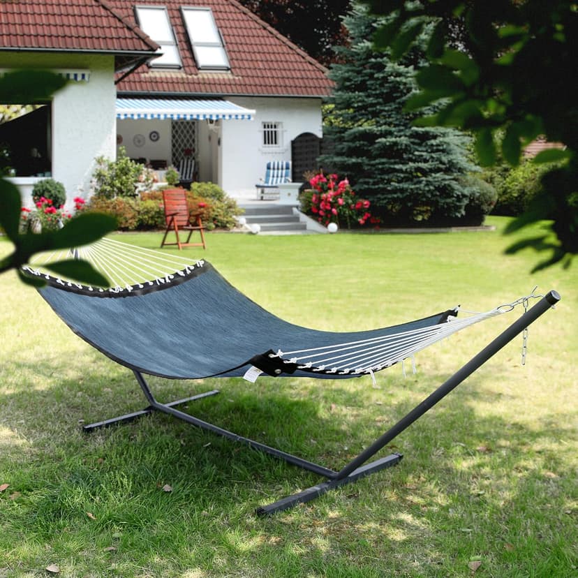 Patio Watcher 13 FT Quick Dry Olefin Hammock - Outdoor Double Hammock with Metal Curved Spreader Bars - 450 lbs Capacity - Dark Blue