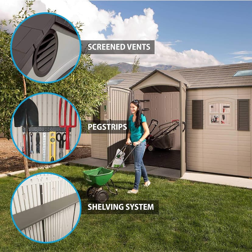 Lifetime 60079 Outdoor Storage Dual Entry Shed, 15 x 8 ft, Desert Sand