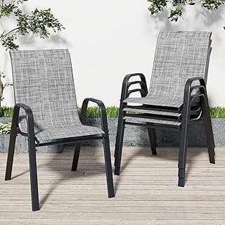 Patio Chairs, Stackable Outdoor Dining Chairs for All Weather Textilene Fabric & Metal Frame, Outdoor Chairs Set for Backyard Deck Garden (Grey, Set of 4)