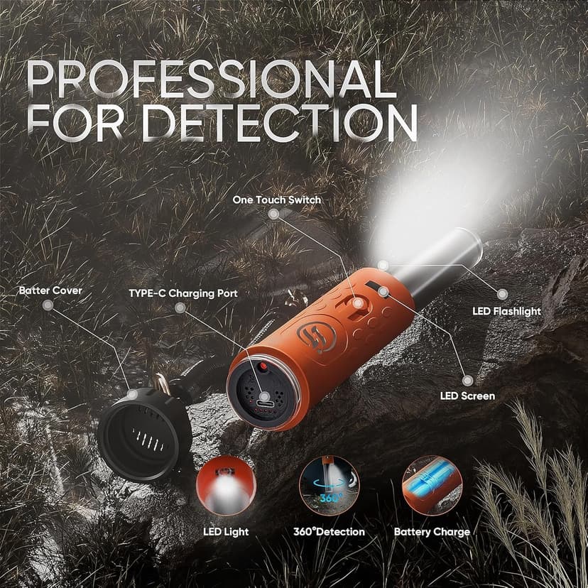 Rechargeable Metal Detector Pinpointer with 1300mAh Battery – IP68 Waterproof Handheld Probe – 360° High Sensitivity Detection Wand – Treasure Hunting Tool for Adults, Kids, Beach and Soil