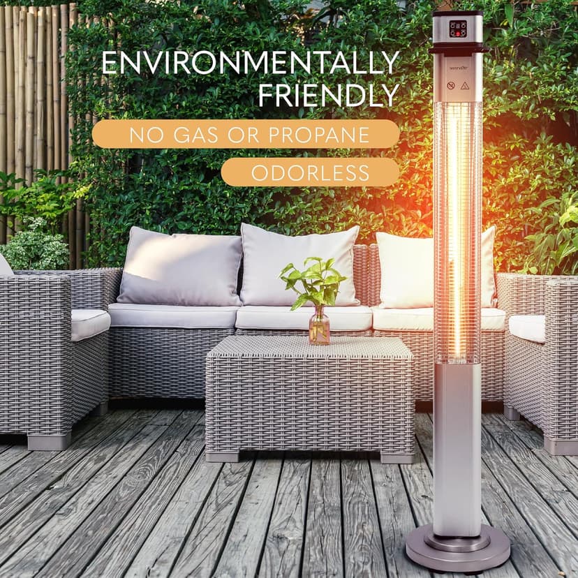 SereneLife Infrared Patio Heater, 1500W Electric Standing with Remote Control, IP44 Approved, Odorless, Three Power Settings, Indoor/Outdoor for Restaurant, Backyard, Garage, Decks