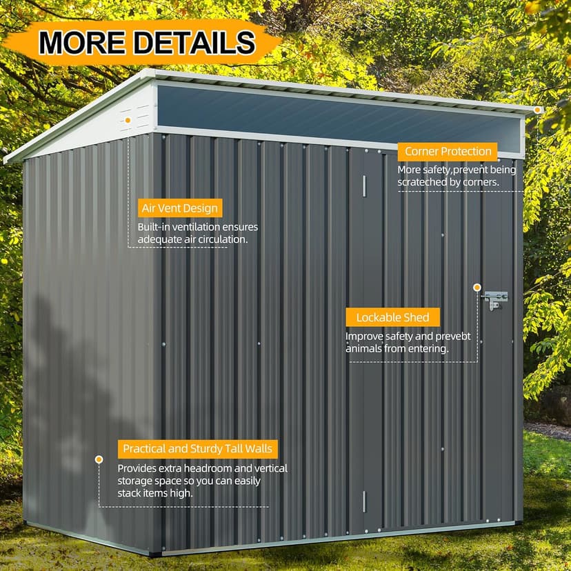 Shintenchi 6x4 FT Outdoor Storage Shed with Window, Outdoor Waterproof Storage Shed Metal Garden Shed with Lockable Single Door, Weather Resistant Tool Storage House Shed for Garden,Backyard,Drak Gray