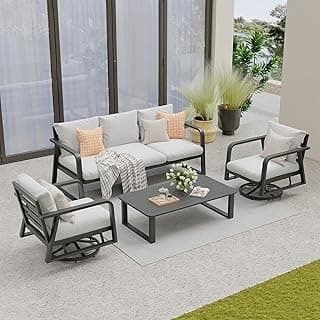 Outdoor Patio Furniture Set 4-Piece, Aluminum Swivel Rocking Chairs with All-Weather Cushions, Modern Patio Conversation Set for Deck, Porch, Garden (Dark Grey)