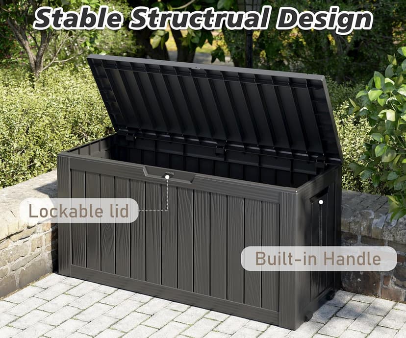 NUNU LAB 72 Gallon Outdoor Storage Box,Deck Box Resin Large Sturdy, Backyard Outside Storage Box Waterproof with Double Wall Panels,Package Delivery Box,Garden Box,Outdoor Hose Storage Bin,Tool Box