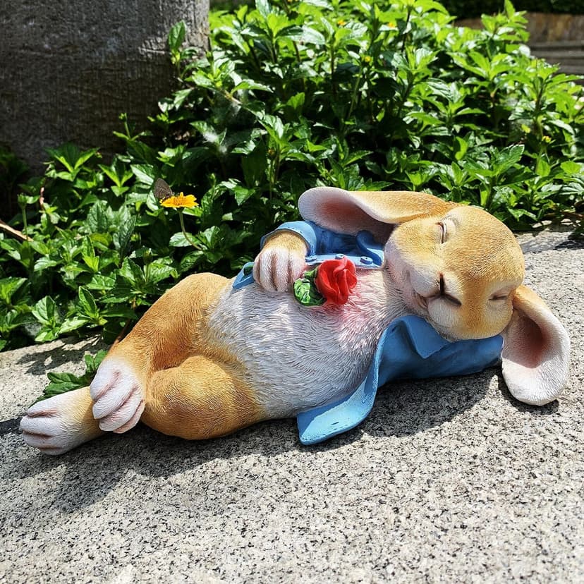 Garden Statues Rabbit, Fantasy Bunny Outdoor Art Décor Animal Figurines Ornament for Thanksgiving Day, Christmas Statue Decorations for Garden Yard Lawn Indoor Sculpture (Blue)
