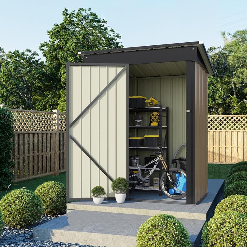 Flamaker Storage Shed Waterproof Metal Garden Shed with Lockable Door Utility Tool Shed Outdoor Storage for Backyard, Patio and Lawn (5 x 3 FT)