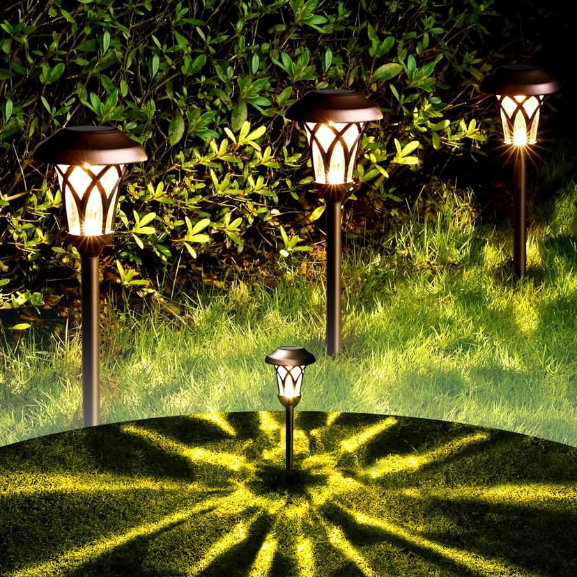 GIGALUMI Solar Lights Outdoor 6 Pack, Solar Landscape Lights Warm White, Brown Super Bright High Lumen Waterproof Metal Automatic Solar Lights for Yard, Pathway, Garden, Walkway