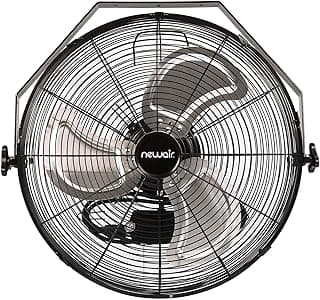 Newair Wall Mounted High Velocity Fan | 18" Air Fan | Quiet Blade Fan | 3 Speed Settings Box Fan | Heavy Duty Fan For Industrial Use | Portable Outdoor Shop Fan | Black | WindPro18W, 3000 CFM