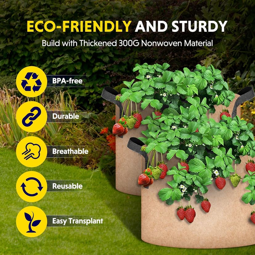 iPower Grow Bag 15 Gallon 6-Pack Heavy Duty Plant Pots, 300g Thick Nonwoven Fabric Containers Aeration with Nylon Handles, for Planting Vegetables, Fruits, Flowers, Tan 2024 Version