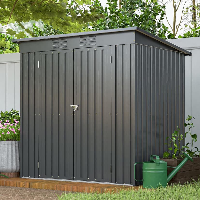 6x4 FT Outdoor Storage Shed with Lockable Double Doors, Aluminum Frame, Weatherproof with Frame Floor, Metal Tool Shed for Garden, Backyard, Patio, and Equipment Storage